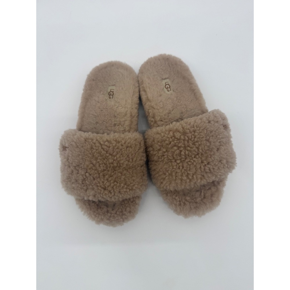 UGG Cozette Driftwood Tan Shearling Slide Slippers Women 8-8.5 Comfy Read